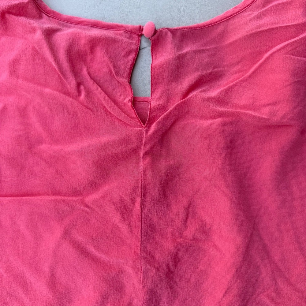 Lenna Winston Silk Blouse Coral Pink Short Sleeve Boxy Keyhole Back XL RN75724